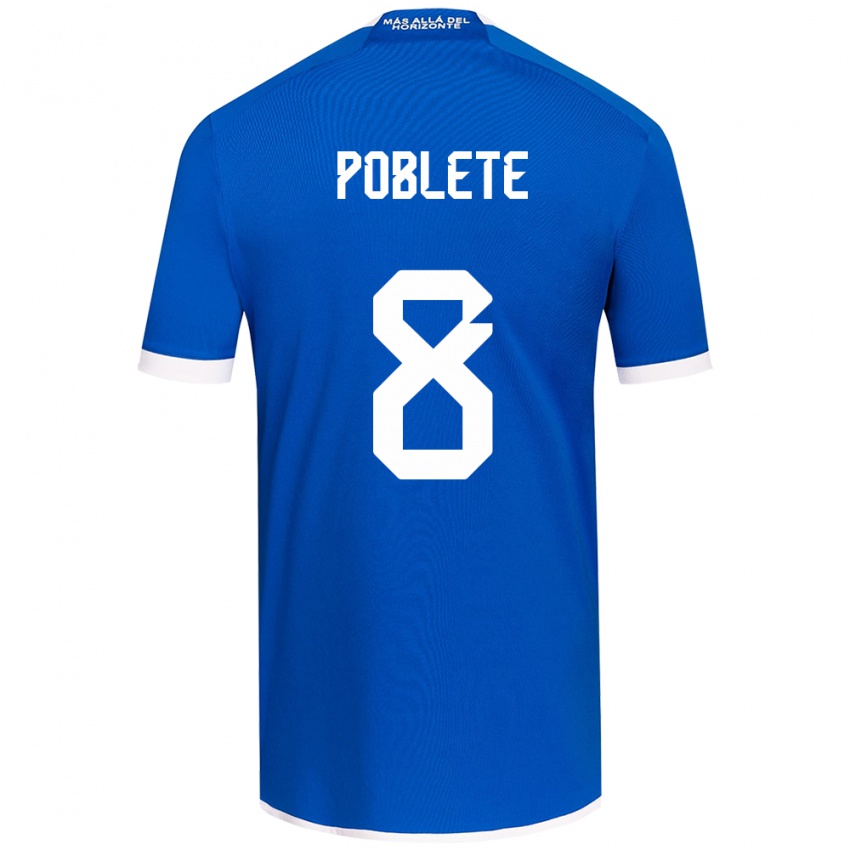 Niño Camiseta Israel Poblete #8 Azul Blanco 1ª Equipación 2024/25 La Camisa Chile