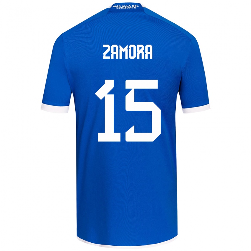 Niño Camiseta Daniela Zamora #15 Azul Blanco 1ª Equipación 2024/25 La Camisa Chile