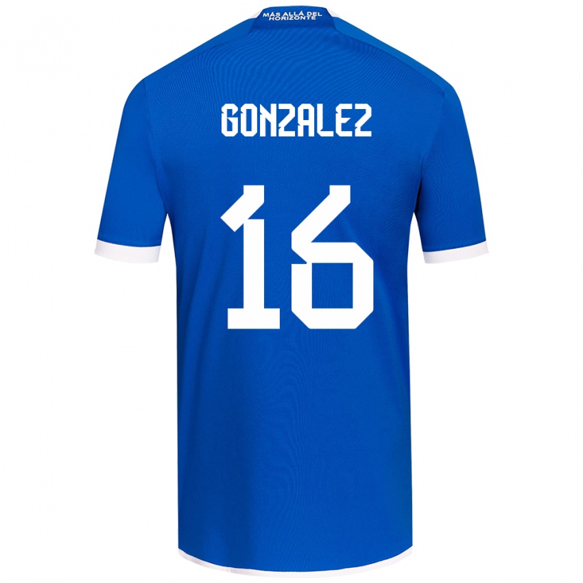 Niño Camiseta Monserratt González #16 Azul Blanco 1ª Equipación 2024/25 La Camisa Chile