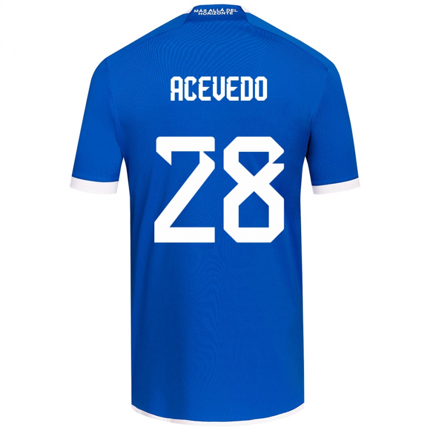 Niño Camiseta Florencia Acevedo #28 Azul Blanco 1ª Equipación 2024/25 La Camisa Chile