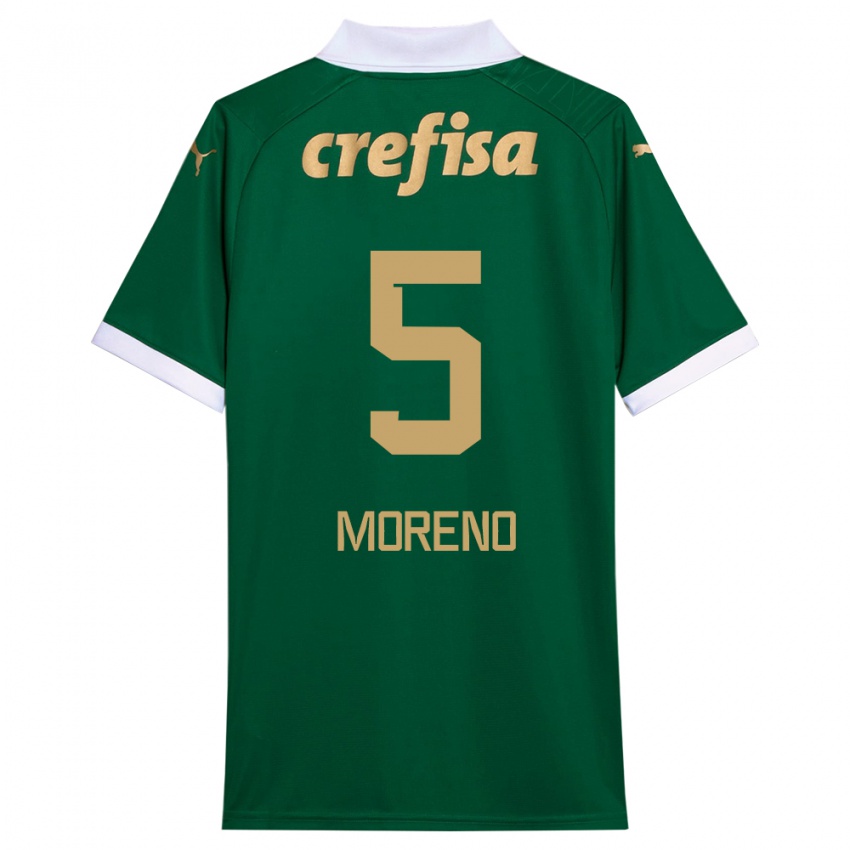 Niño Camiseta Aníbal Moreno #5 Verde Blanco 1ª Equipación 2024/25 La Camisa Chile