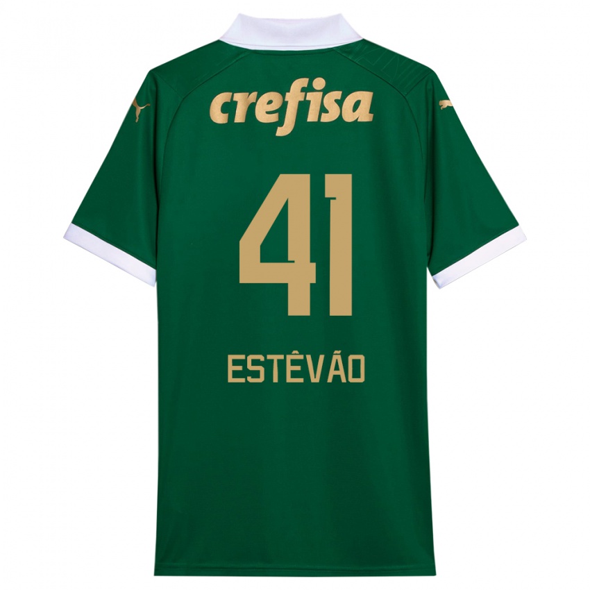 Niño Camiseta Estêvão #41 Verde Blanco 1ª Equipación 2024/25 La Camisa Chile