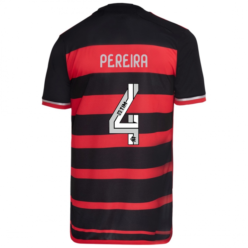 Niño Camiseta Leo Pereira #4 Negro Rojo 1ª Equipación 2024/25 La Camisa Chile