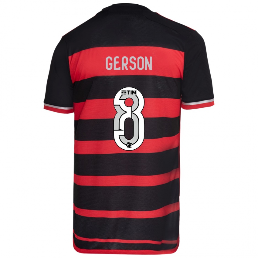 Niño Camiseta Gerson #8 Negro Rojo 1ª Equipación 2024/25 La Camisa Chile