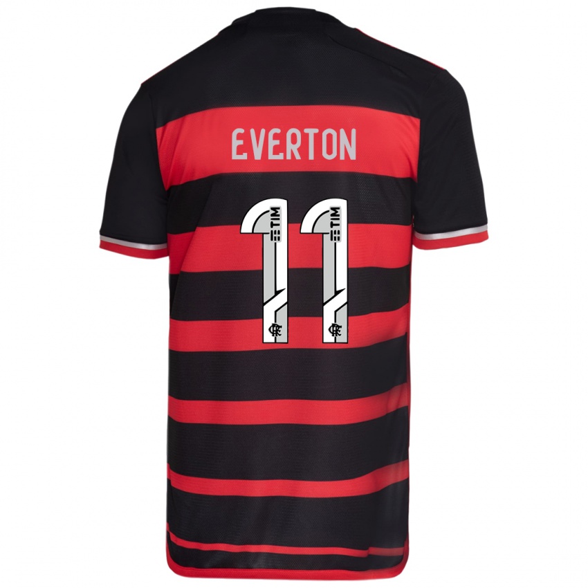 Niño Camiseta Everton #11 Negro Rojo 1ª Equipación 2024/25 La Camisa Chile