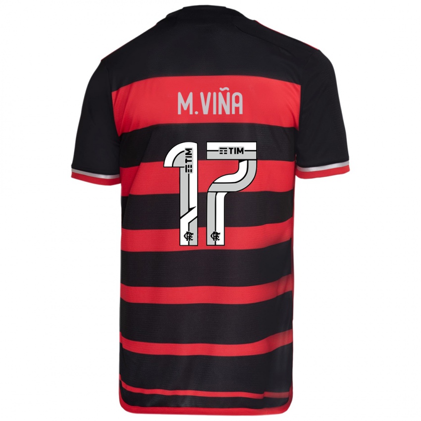 Niño Camiseta Matias Vina #17 Negro Rojo 1ª Equipación 2024/25 La Camisa Chile