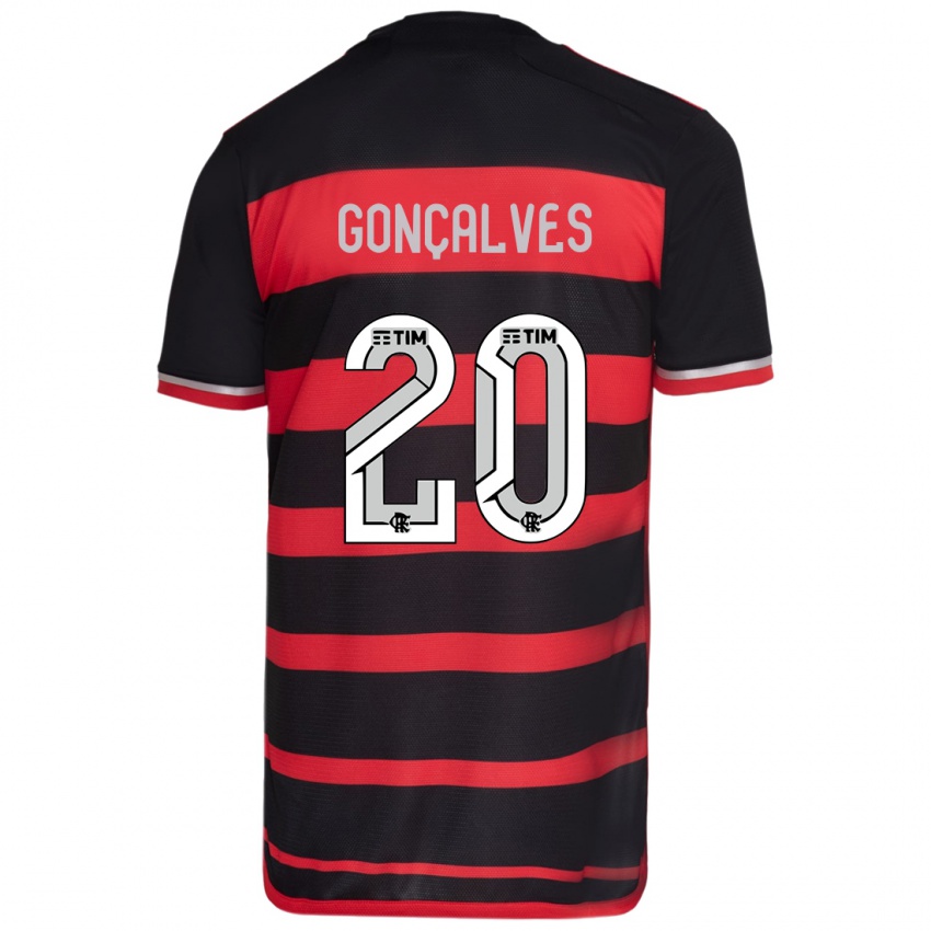 Niño Camiseta Matheus Gonçalves #20 Negro Rojo 1ª Equipación 2024/25 La Camisa Chile