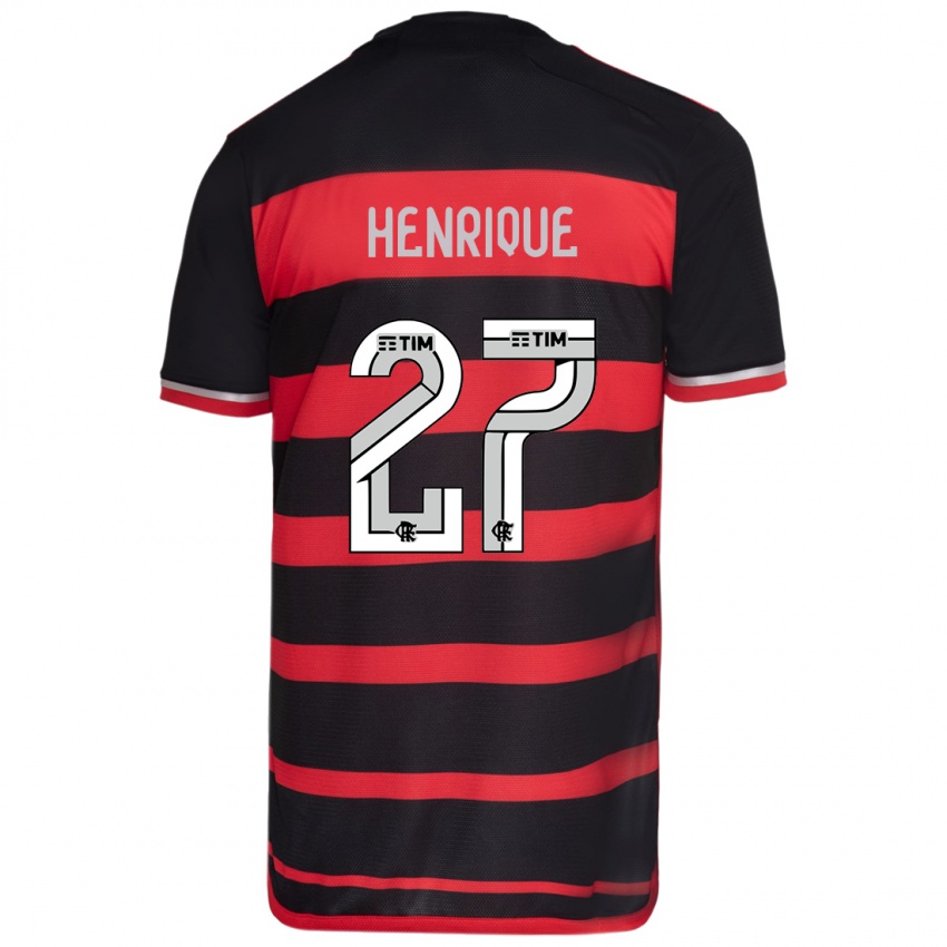 Niño Camiseta Bruno Henrique #27 Negro Rojo 1ª Equipación 2024/25 La Camisa Chile