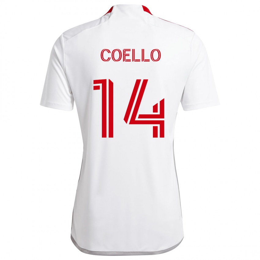 Niño Camiseta Alonso Coello #14 Blanco Rojo 2ª Equipación 2024/25 La Camisa Chile