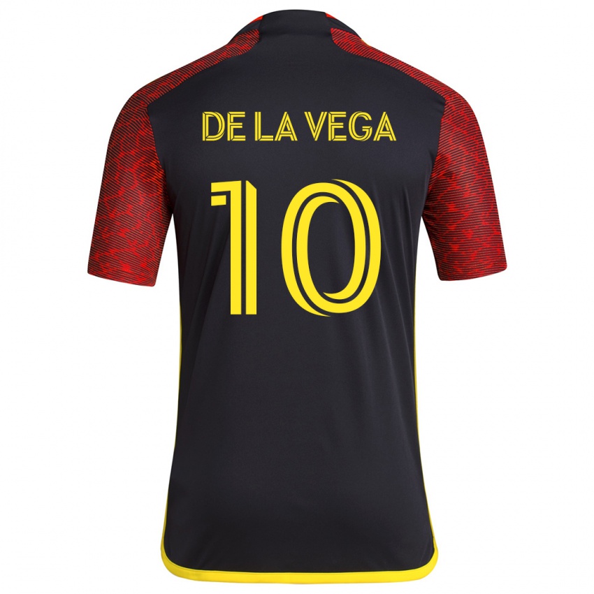 Niño Camiseta Pedro De La Vega #10 Negro Rojo 2ª Equipación 2024/25 La Camisa Chile