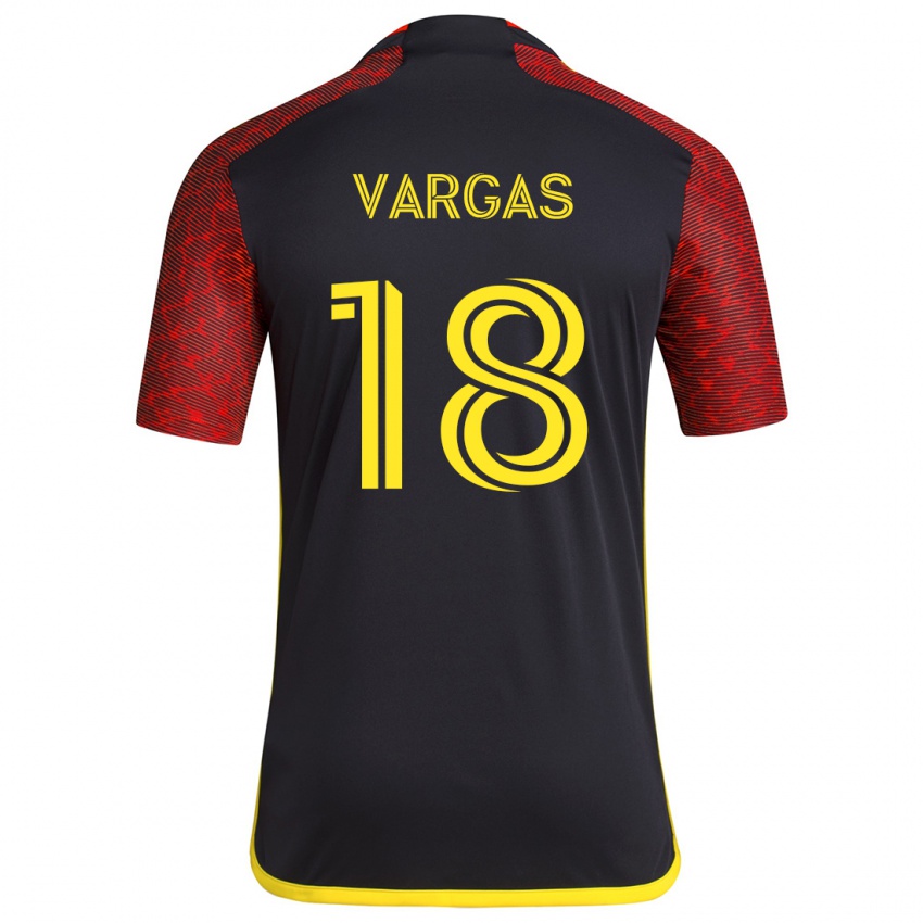 Niño Camiseta Obed Vargas #18 Negro Rojo 2ª Equipación 2024/25 La Camisa Chile