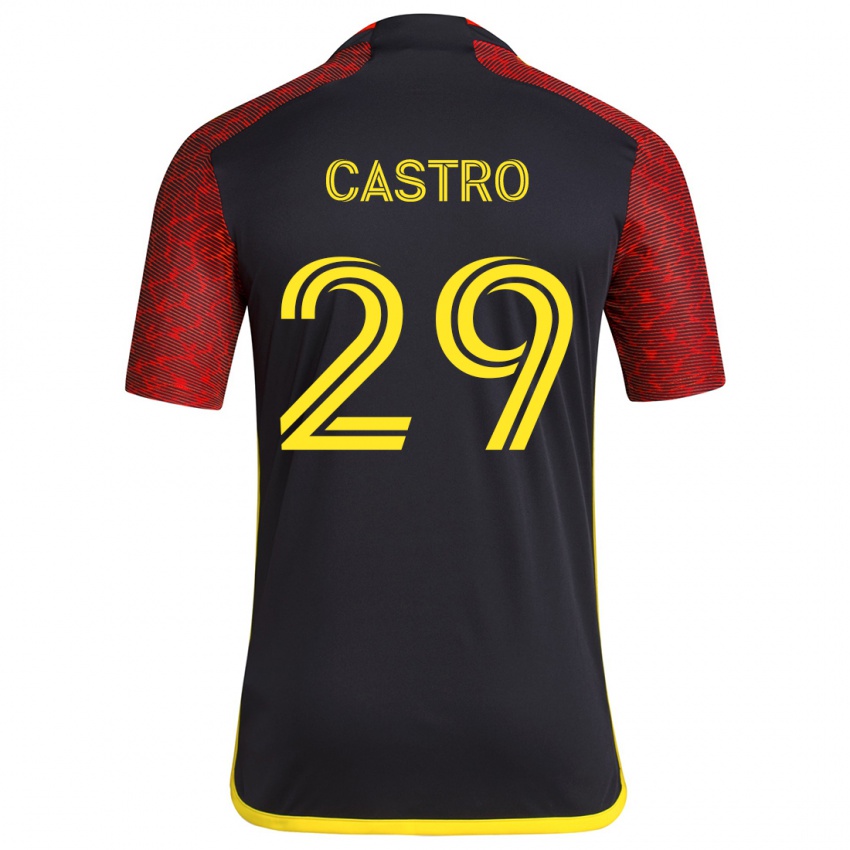 Niño Camiseta Jacob Castro #29 Negro Rojo 2ª Equipación 2024/25 La Camisa Chile