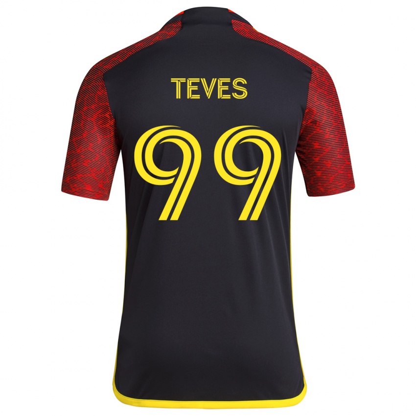 Niño Camiseta Dylan Teves #99 Negro Rojo 2ª Equipación 2024/25 La Camisa Chile