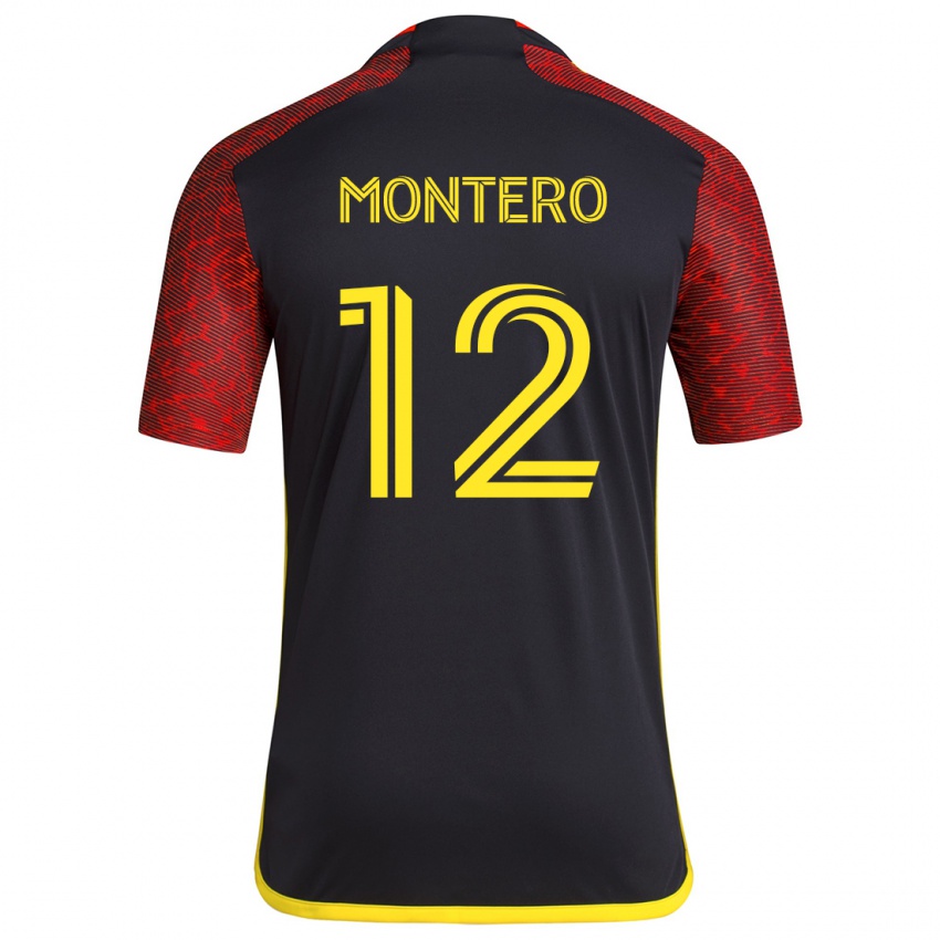 Niño Camiseta Fredy Montero #12 Negro Rojo 2ª Equipación 2024/25 La Camisa Chile