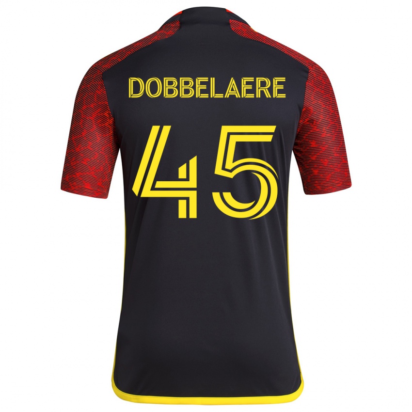 Niño Camiseta Ethan Dobbelaere #45 Negro Rojo 2ª Equipación 2024/25 La Camisa Chile