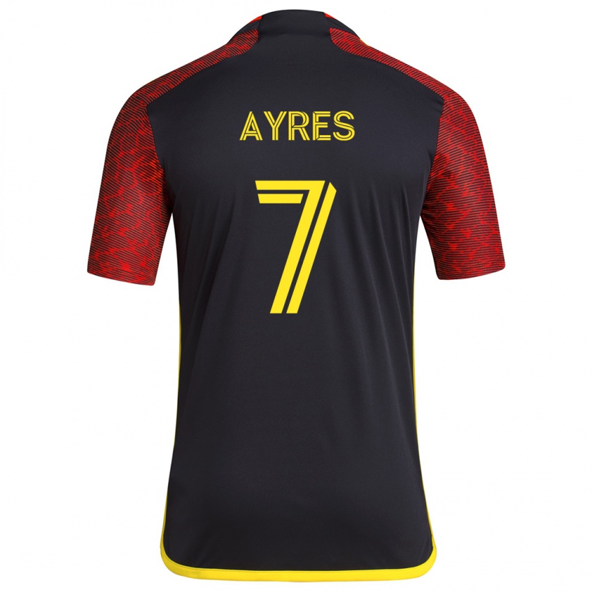 Niño Camiseta Melina Ayres #7 Negro Rojo 2ª Equipación 2024/25 La Camisa Chile