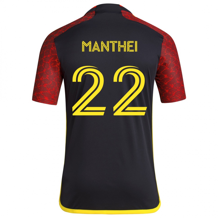 Niño Camiseta Leahi Manthei #22 Negro Rojo 2ª Equipación 2024/25 La Camisa Chile