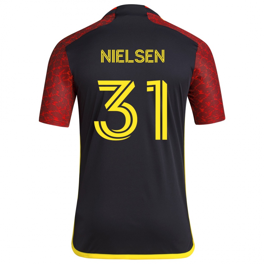 Niño Camiseta Madeline Nielsen #31 Negro Rojo 2ª Equipación 2024/25 La Camisa Chile