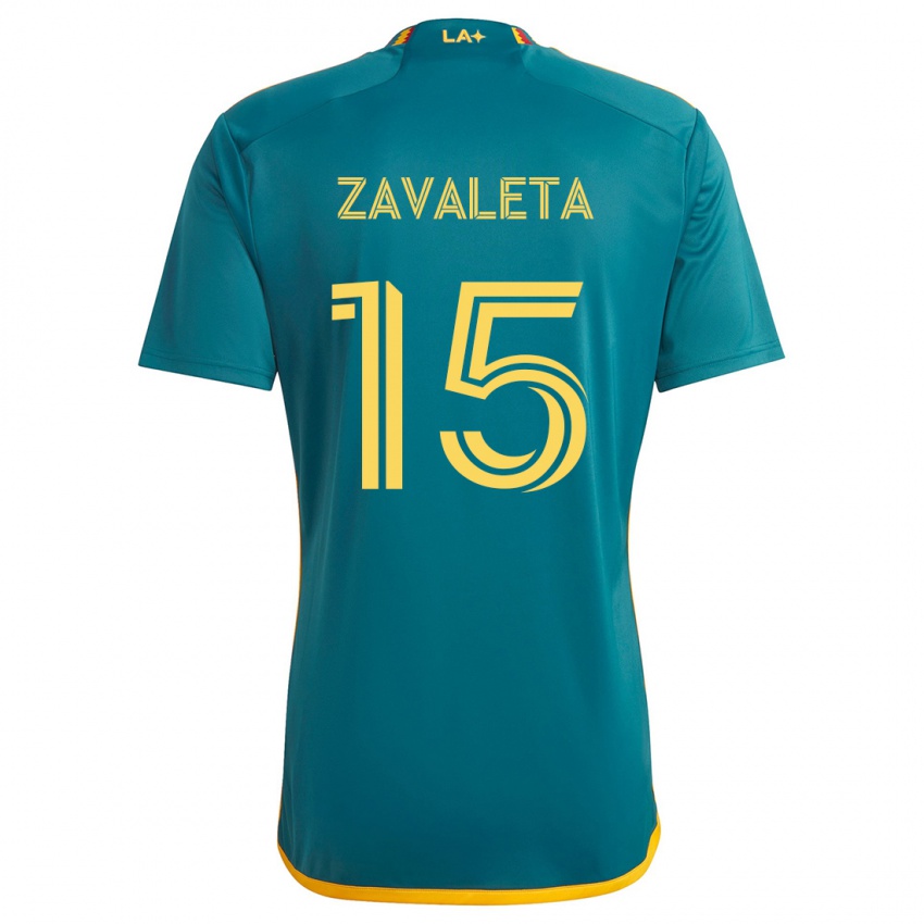 Niño Camiseta Eriq Zavaleta #15 Verde Amarillo 2ª Equipación 2024/25 La Camisa Chile