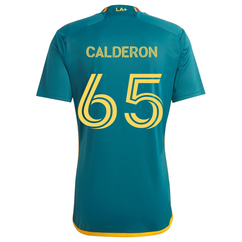 Niño Camiseta Juan Calderón #65 Verde Amarillo 2ª Equipación 2024/25 La Camisa Chile