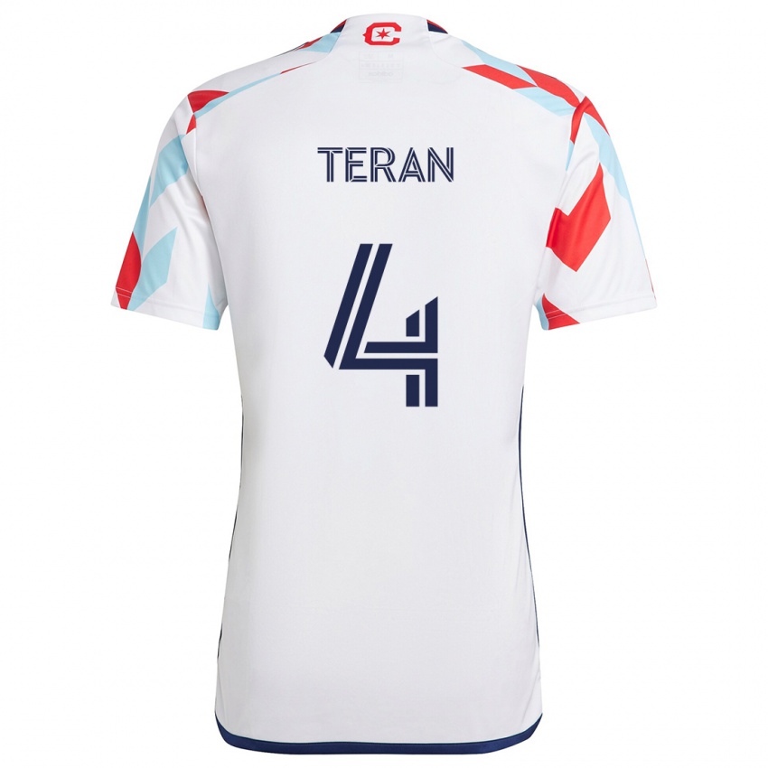 Niño Camiseta Carlos Terán #4 Blanco Rojo Azul 2ª Equipación 2024/25 La Camisa Chile