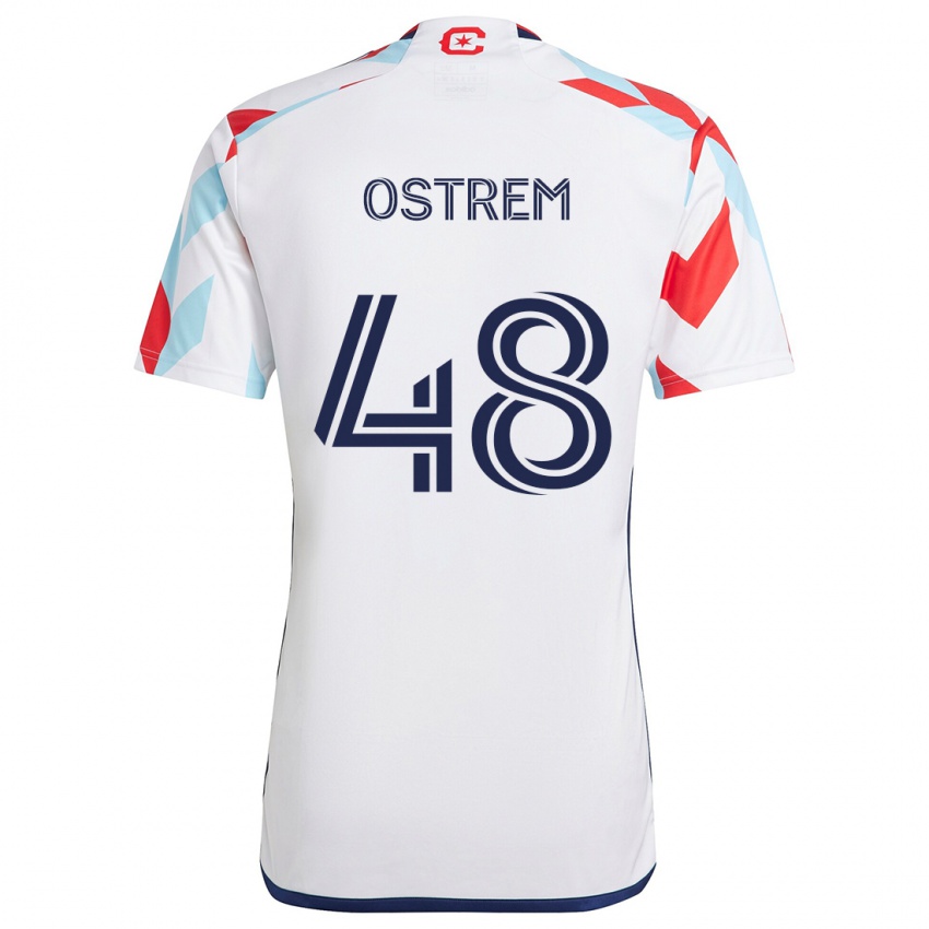 Niño Camiseta Charlie Ostrem #48 Blanco Rojo Azul 2ª Equipación 2024/25 La Camisa Chile