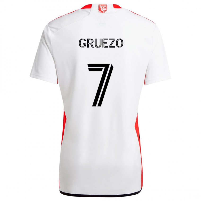 Niño Camiseta Carlos Gruezo #7 Blanco Rojo 2ª Equipación 2024/25 La Camisa Chile