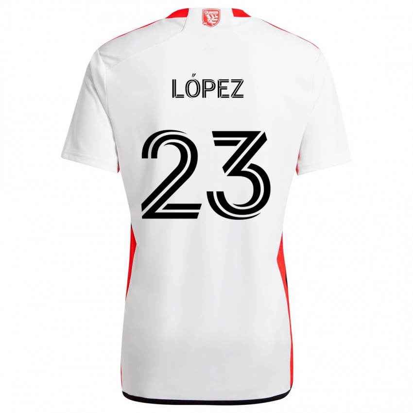 Niño Camiseta Hernán López #23 Blanco Rojo 2ª Equipación 2024/25 La Camisa Chile