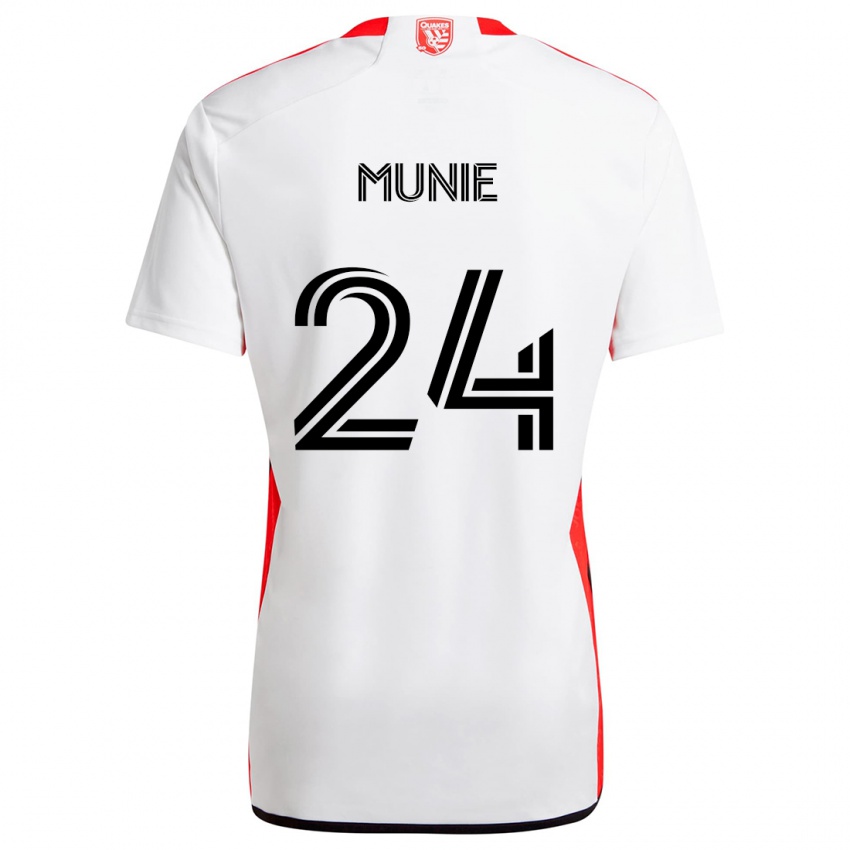 Niño Camiseta Daniel Munie #24 Blanco Rojo 2ª Equipación 2024/25 La Camisa Chile