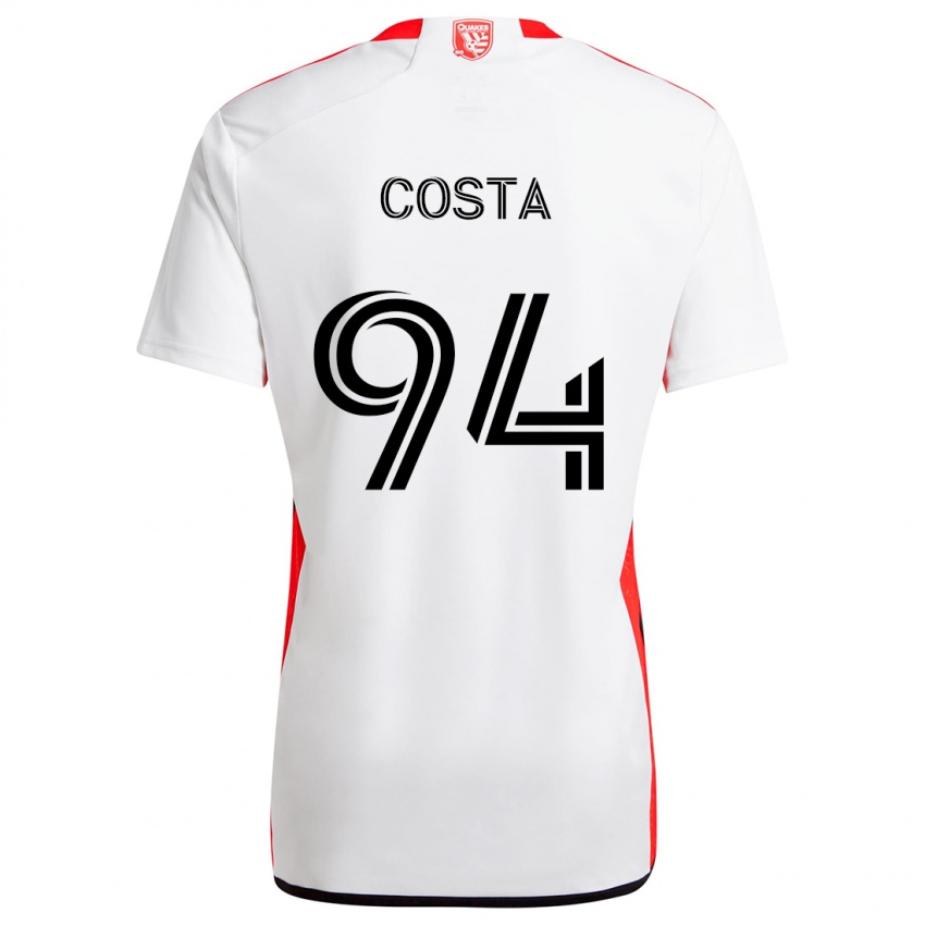 Niño Camiseta Vítor Costa #94 Blanco Rojo 2ª Equipación 2024/25 La Camisa Chile