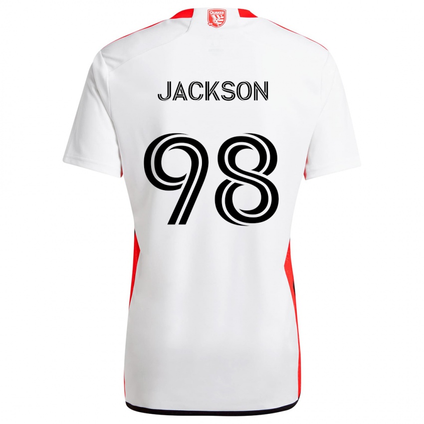 Niño Camiseta Jacob Jackson #98 Blanco Rojo 2ª Equipación 2024/25 La Camisa Chile