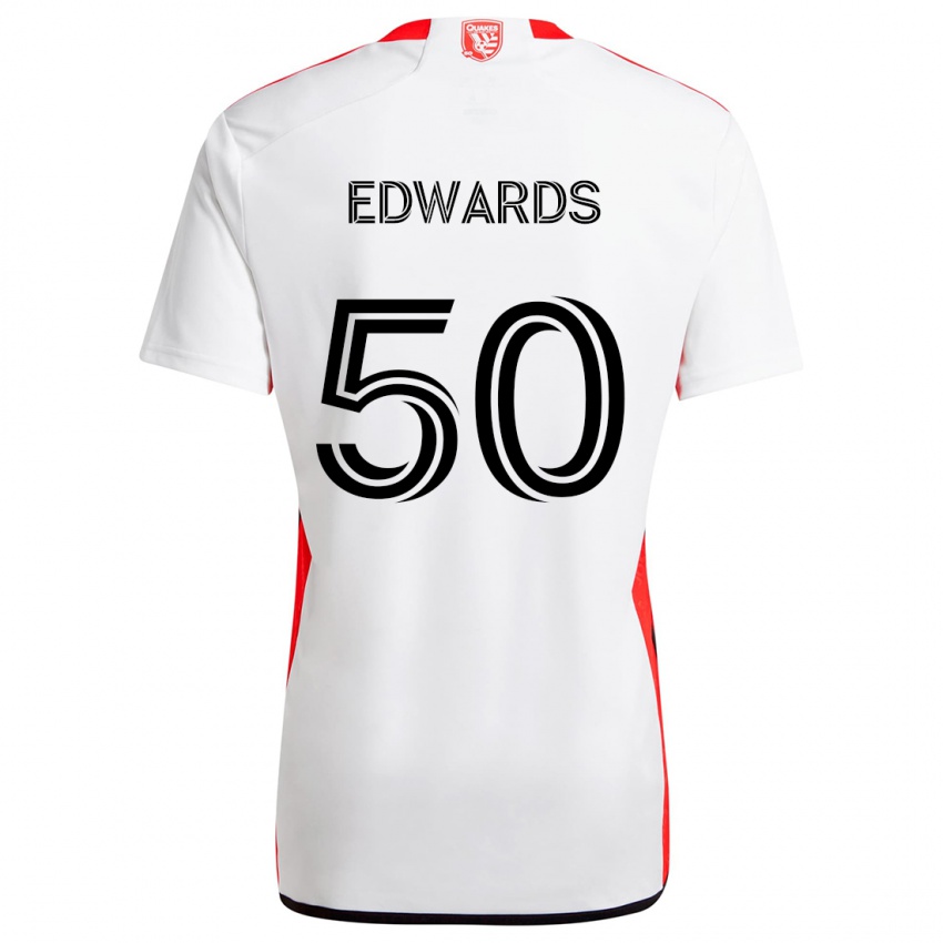 Niño Camiseta Aaron Edwards #50 Blanco Rojo 2ª Equipación 2024/25 La Camisa Chile