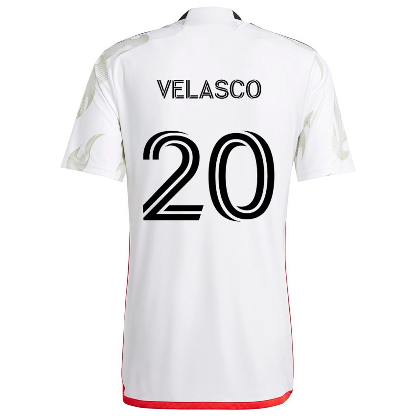 Niño Camiseta Alan Velasco #20 Blanco Rojo Negro 2ª Equipación 2024/25 La Camisa Chile