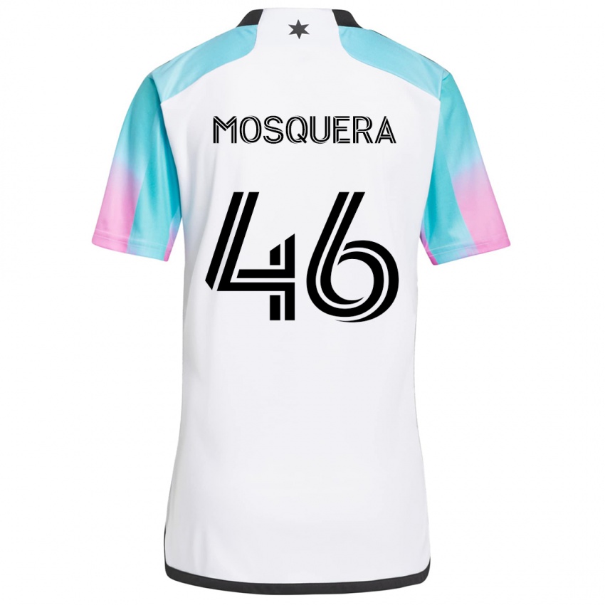 Niño Camiseta Juan Camilo Mosquera #46 Blanco Azul Negro 2ª Equipación 2024/25 La Camisa Chile