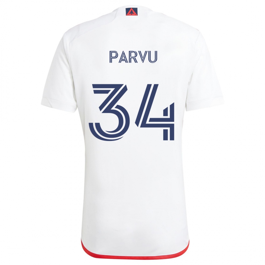 Niño Camiseta Alexandru Parvu #34 Blanco Rojo 2ª Equipación 2024/25 La Camisa Chile