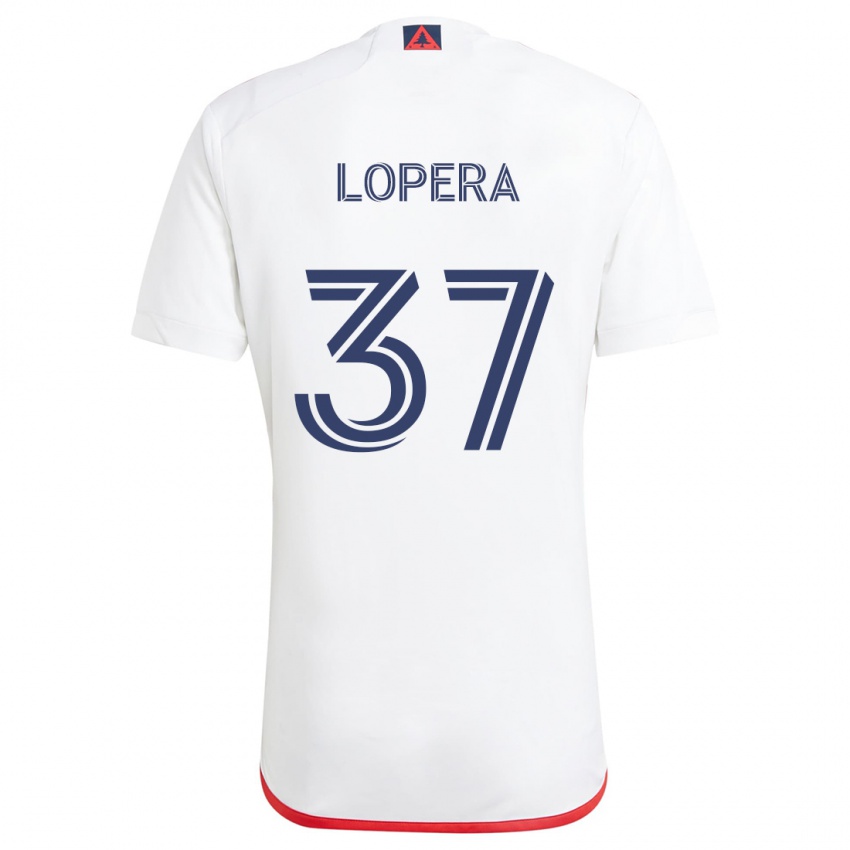 Niño Camiseta Steban Lopera #37 Blanco Rojo 2ª Equipación 2024/25 La Camisa Chile