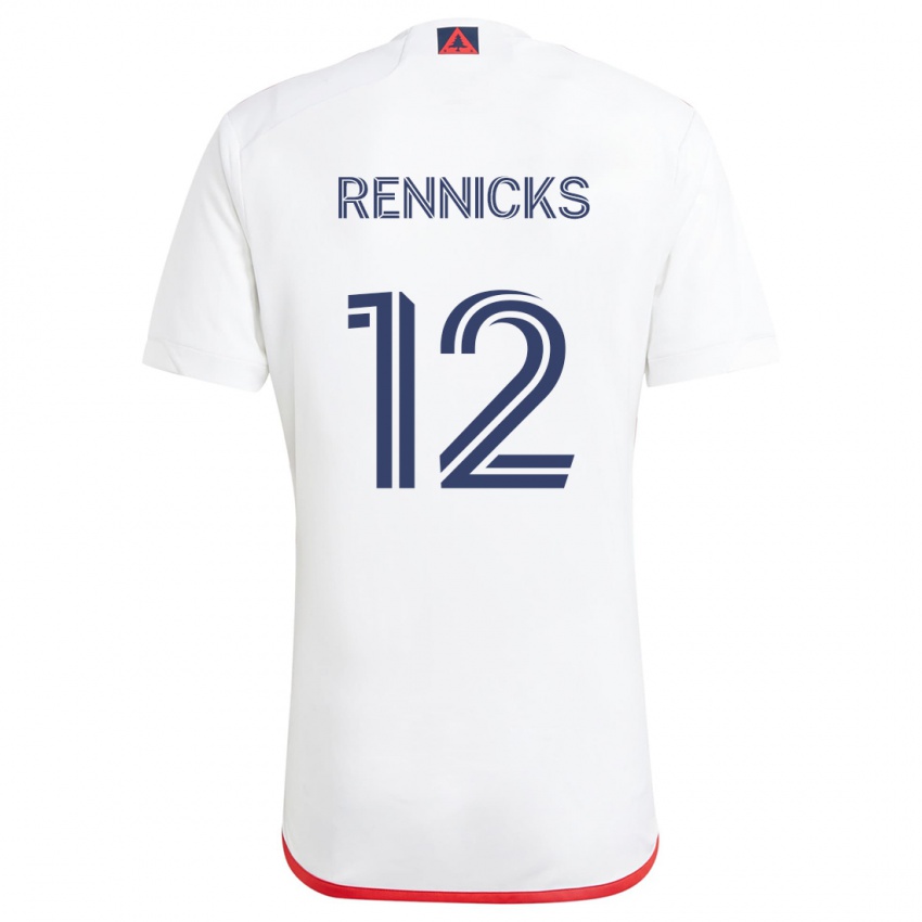 Niño Camiseta Justin Rennicks #12 Blanco Rojo 2ª Equipación 2024/25 La Camisa Chile