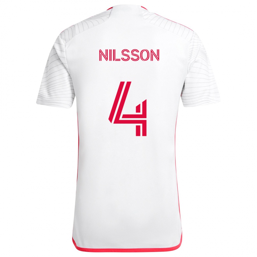 Niño Camiseta Joakim Nilsson #4 Blanco Rojo 2ª Equipación 2024/25 La Camisa Chile