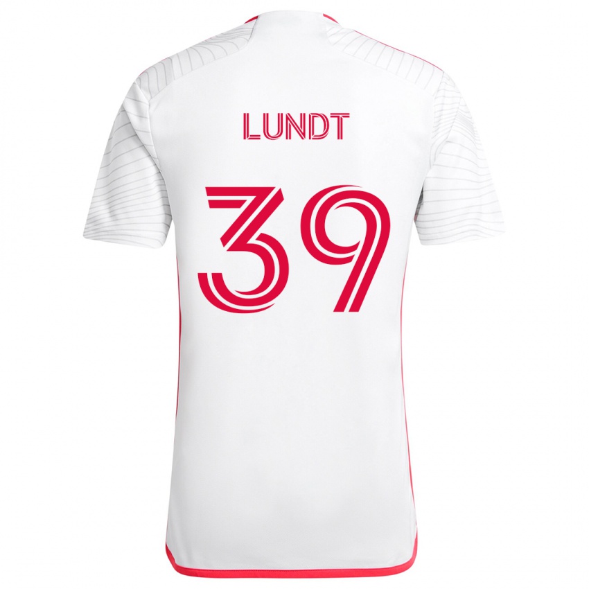 Niño Camiseta Ben Lundt #39 Blanco Rojo 2ª Equipación 2024/25 La Camisa Chile