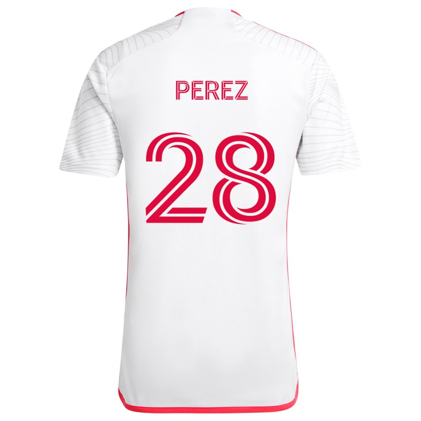 Niño Camiseta Miguel Perez #28 Blanco Rojo 2ª Equipación 2024/25 La Camisa Chile