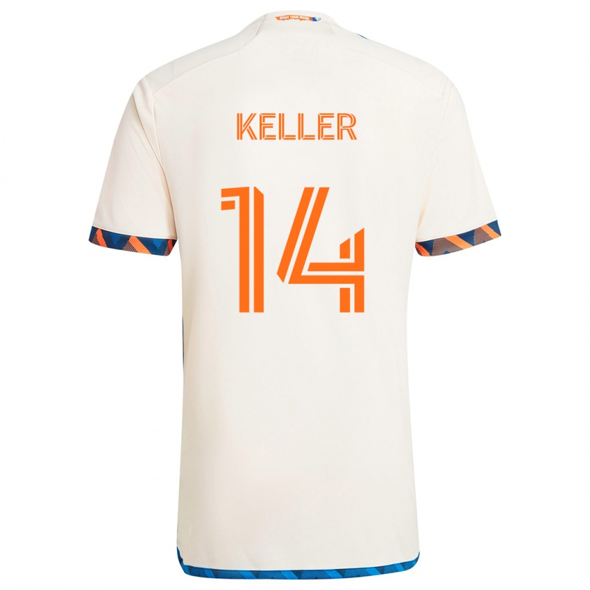 Niño Camiseta Kipp Keller #14 Blanco Naranja 2ª Equipación 2024/25 La Camisa Chile