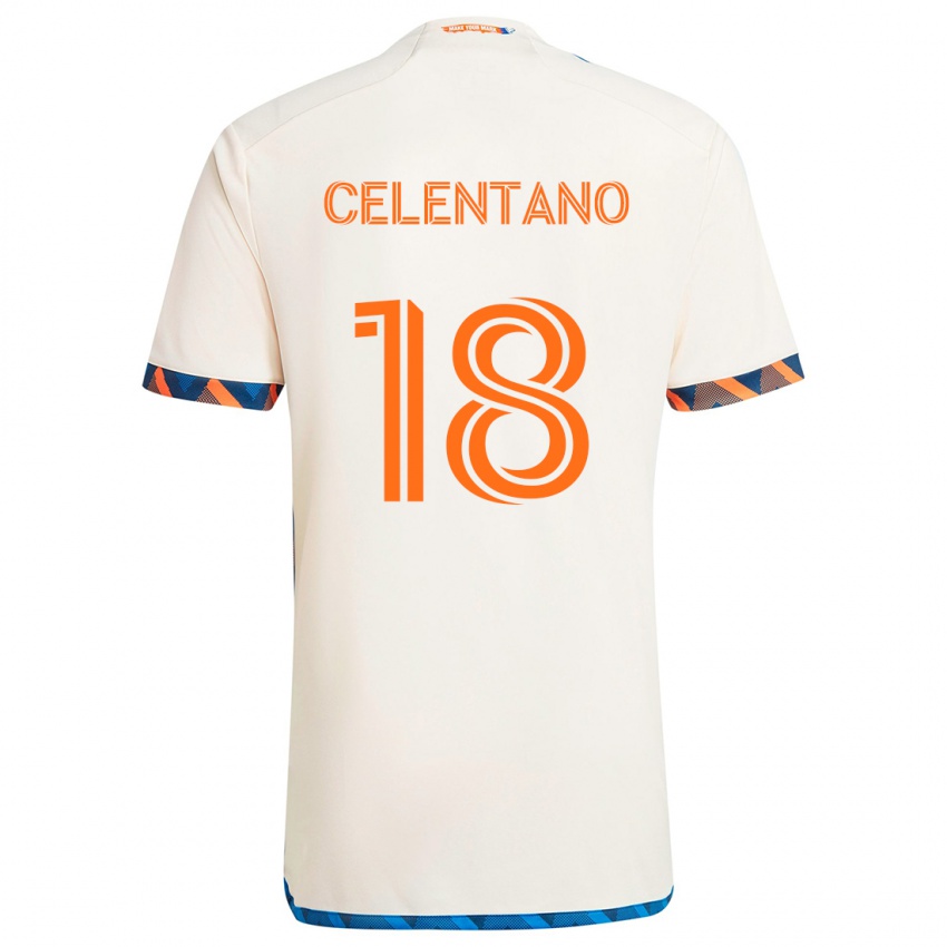 Niño Camiseta Roman Celentano #18 Blanco Naranja 2ª Equipación 2024/25 La Camisa Chile