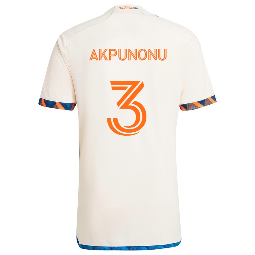 Niño Camiseta Joey Akpunonu #3 Blanco Naranja 2ª Equipación 2024/25 La Camisa Chile