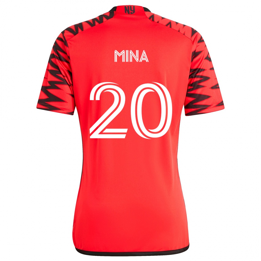 Niño Camiseta Juan Mina #20 Rojo Negro Blanco 2ª Equipación 2024/25 La Camisa Chile