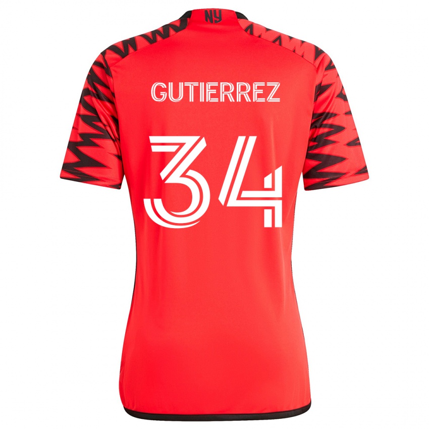 Niño Camiseta Juan Gutierrez #34 Rojo Negro Blanco 2ª Equipación 2024/25 La Camisa Chile