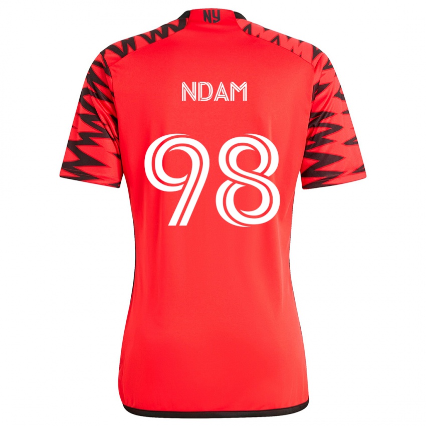 Niño Camiseta Hassan Ndam #98 Rojo Negro Blanco 2ª Equipación 2024/25 La Camisa Chile