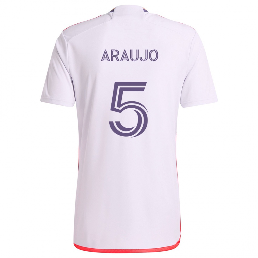 Niño Camiseta César Araújo #5 Blanco Rojo Púrpura 2ª Equipación 2024/25 La Camisa Chile