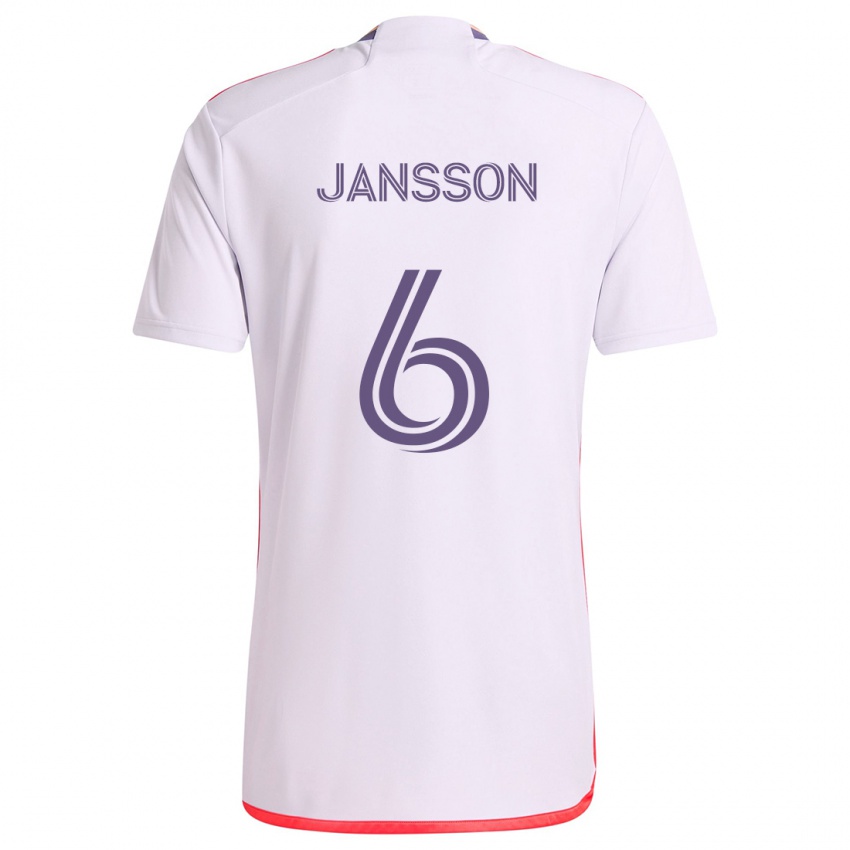 Niño Camiseta Robin Jansson #6 Blanco Rojo Púrpura 2ª Equipación 2024/25 La Camisa Chile