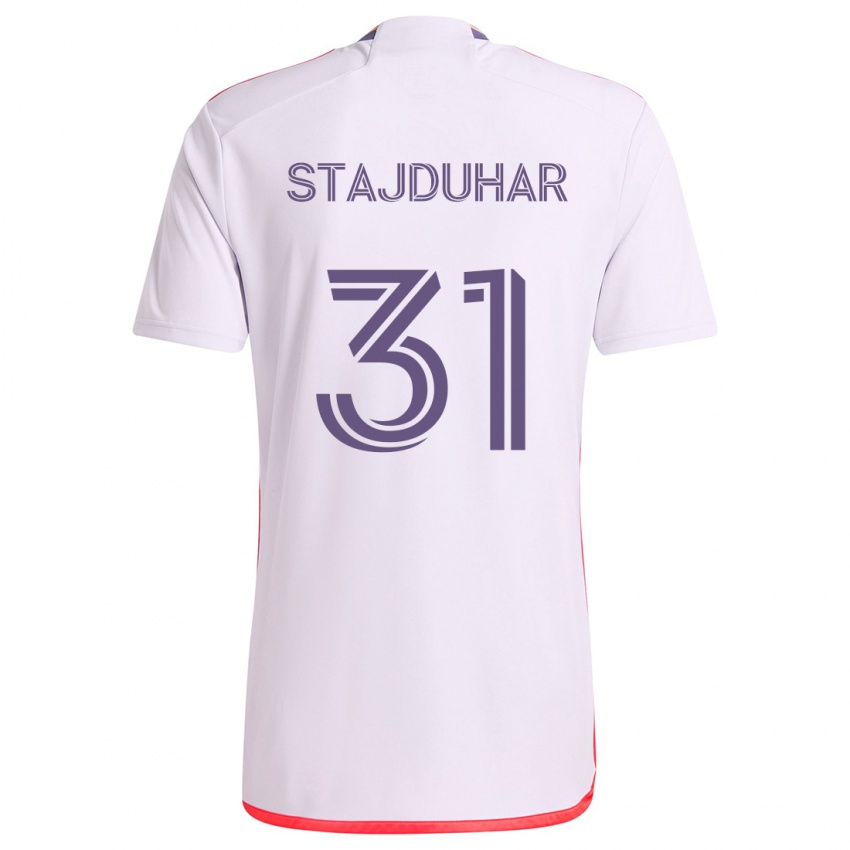 Niño Camiseta Mason Stajduhar #31 Blanco Rojo Púrpura 2ª Equipación 2024/25 La Camisa Chile