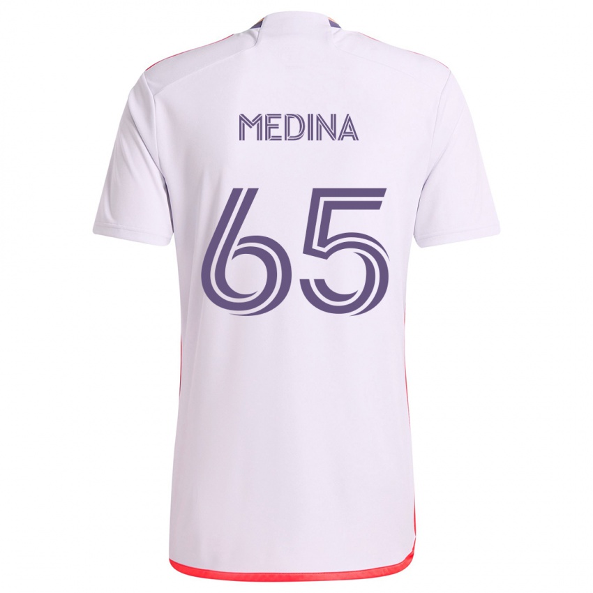 Niño Camiseta Cristian Medina #65 Blanco Rojo Púrpura 2ª Equipación 2024/25 La Camisa Chile